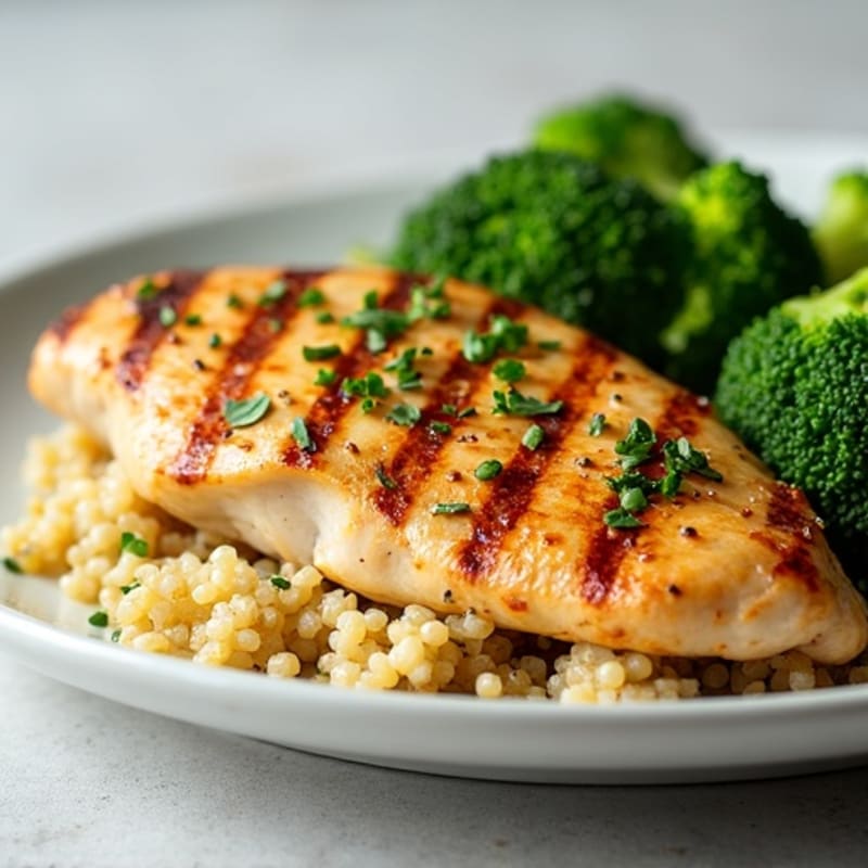 Grilled Chicken Breast with Quinoa and Steamed Broccoli