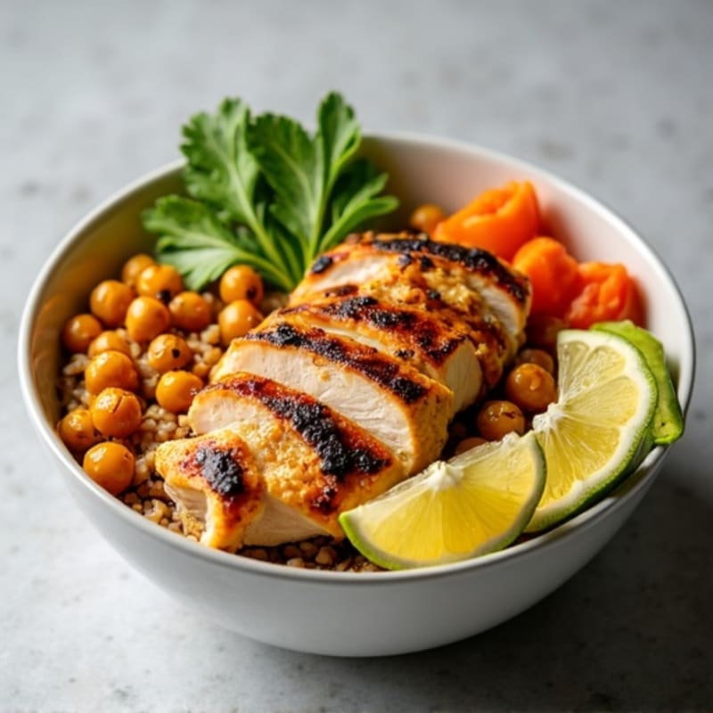 Grilled Chicken Rice Bowl with Roasted Chickpeas