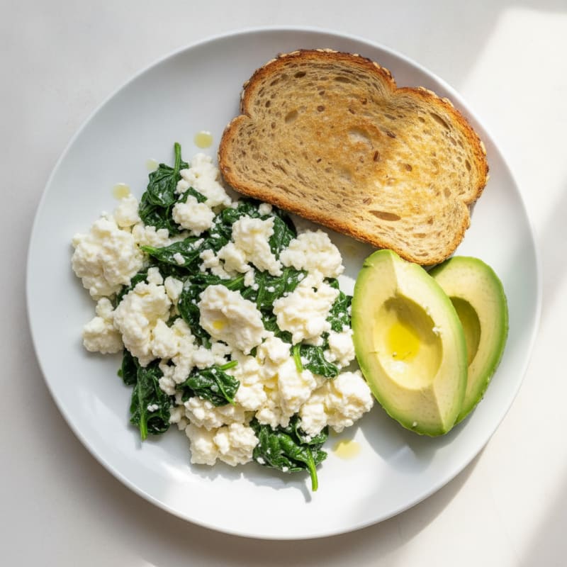 Egg White Scramble with Cottage Cheese and Fresh Spinach