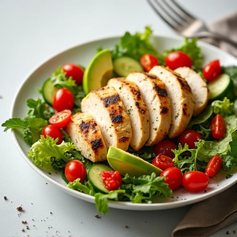 Herb-Grilled Chicken Salad with Fresh Greens and Crunchy Vegetables