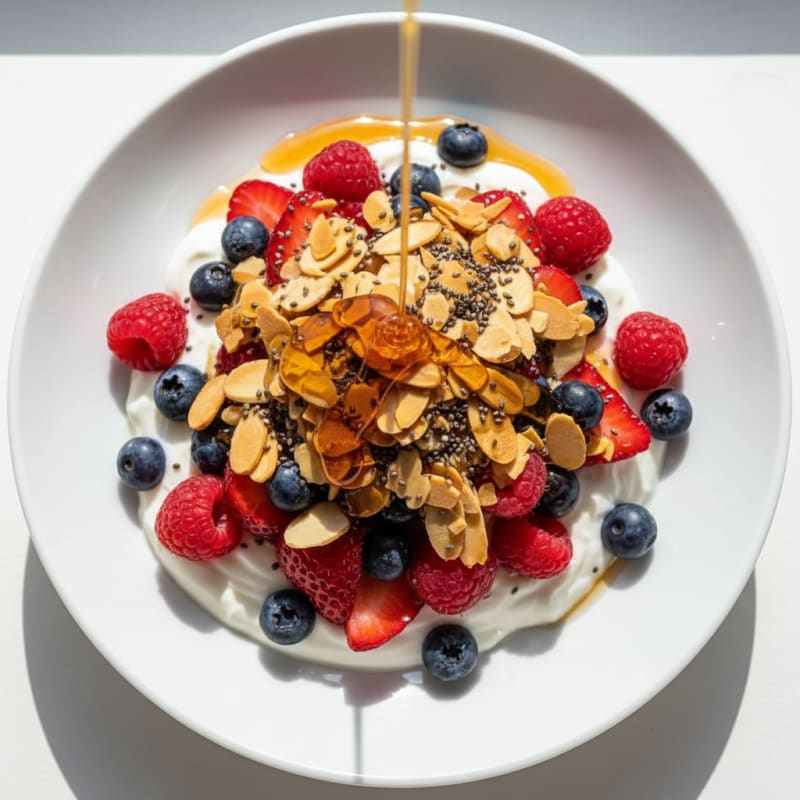 Creamy Greek Yogurt Parfait with Mixed Berries and Almonds