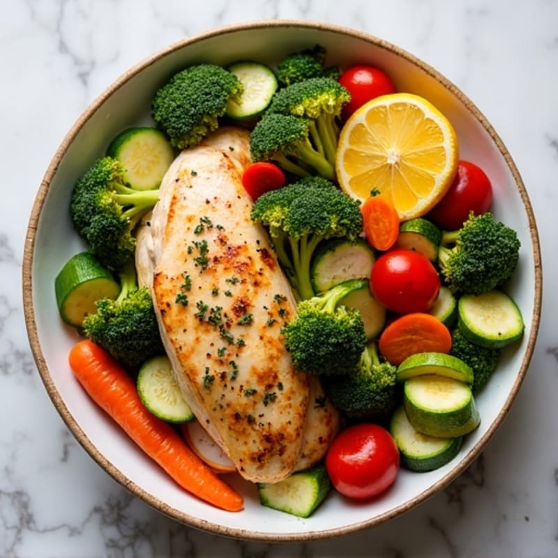 Sheet Pan Lemon-Herb Chicken and Roasted Vegetable Bowl