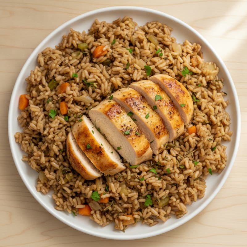 Savory Brown Rice Pilaf with Herbed Chicken