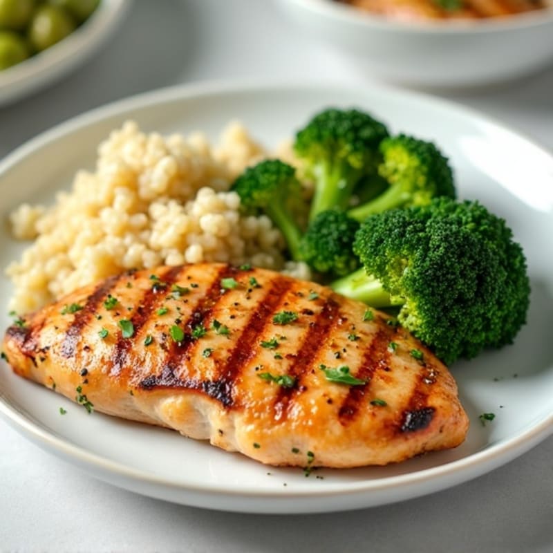 Grilled Chicken Breast with Quinoa and Steamed Broccoli