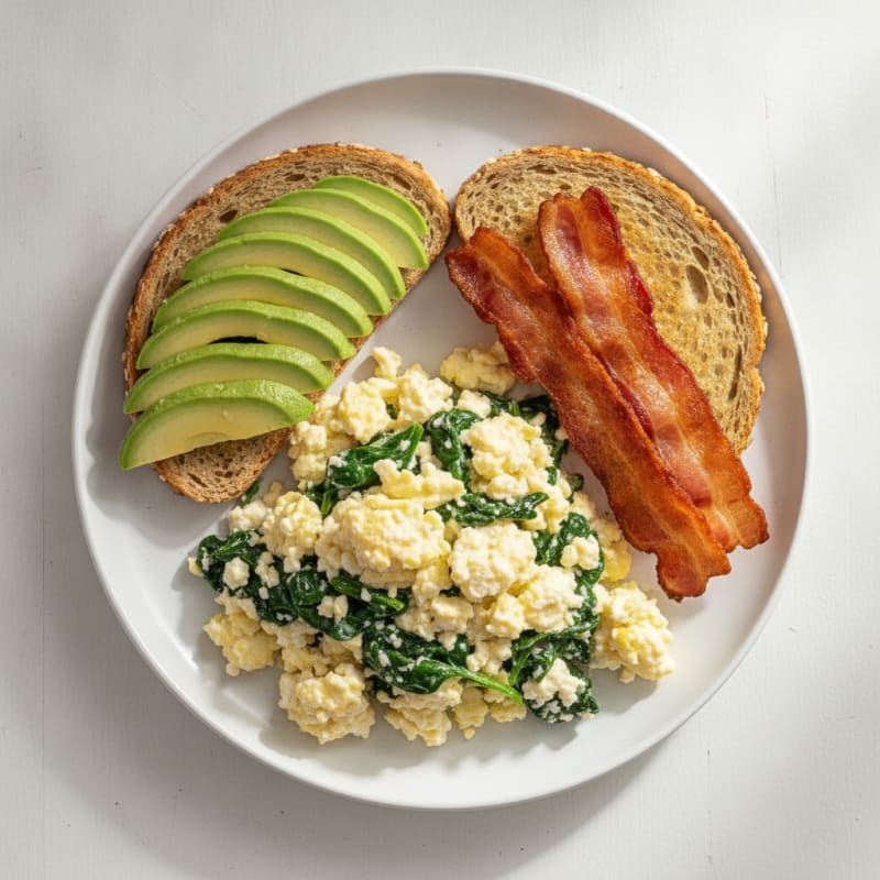 Cottage Cheese Scramble with Spinach and Turkey Bacon