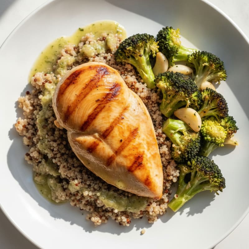 Grilled Chicken Breast with Roasted Broccoli and Quinoa