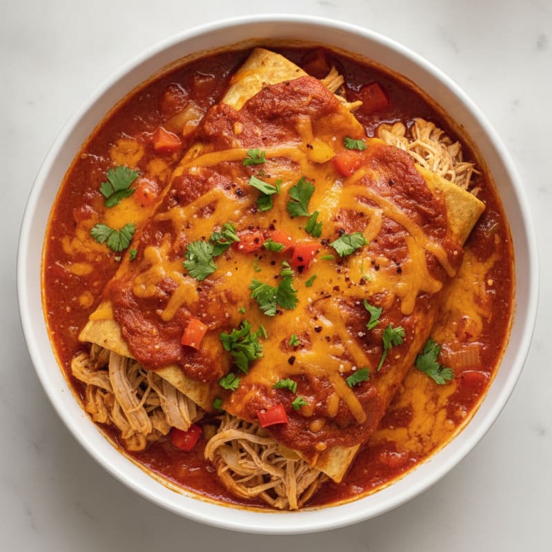 Mexican Chicken Enchiladas with Red Chili Sauce