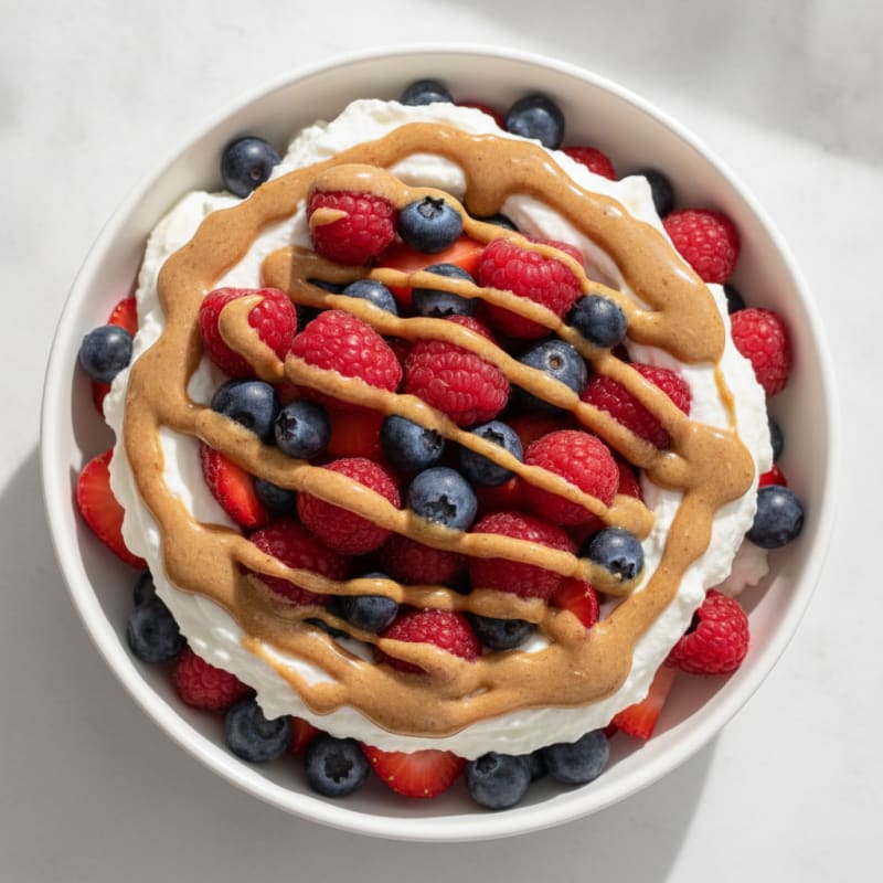 Greek Yogurt Protein Parfait with Mixed Berries and Almond Butter