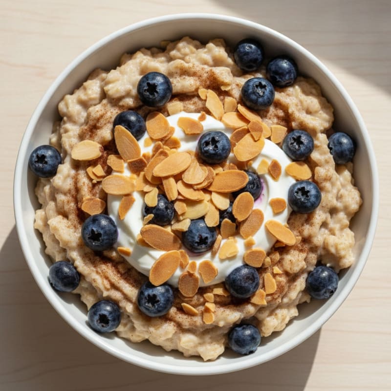 Blueberry Protein Oats with Toasted Almonds