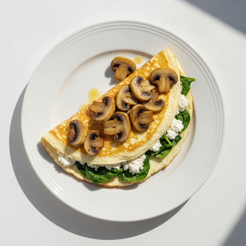 Egg White Spinach Omelette with Cottage Cheese and Sautéed Mushrooms