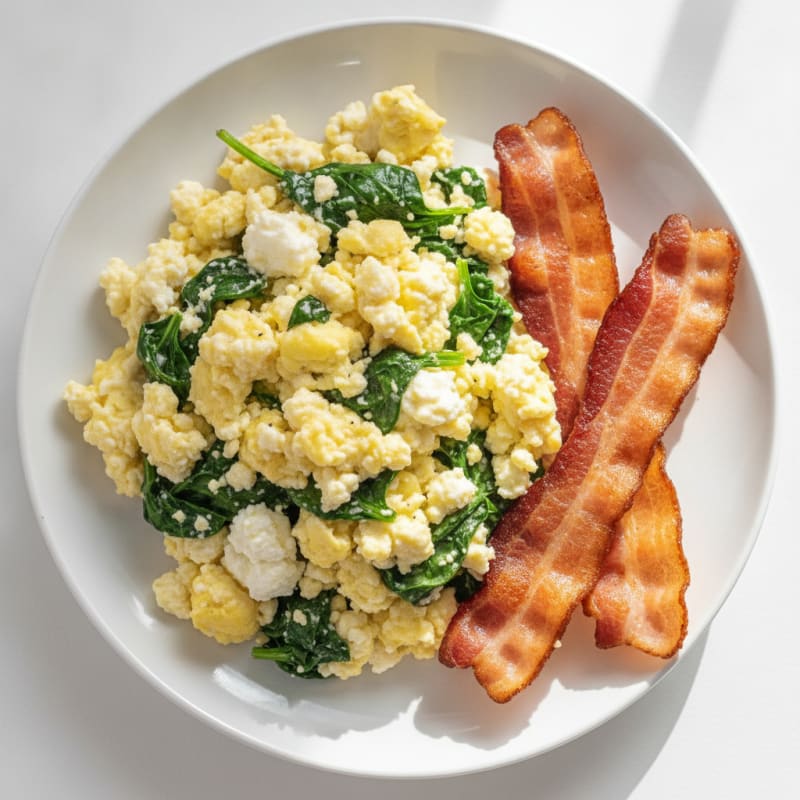 Cottage Cheese Scramble with Spinach and Turkey Bacon