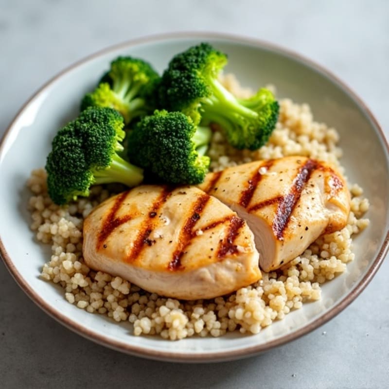 Grilled Chicken Breast with Quinoa and Steamed Broccoli