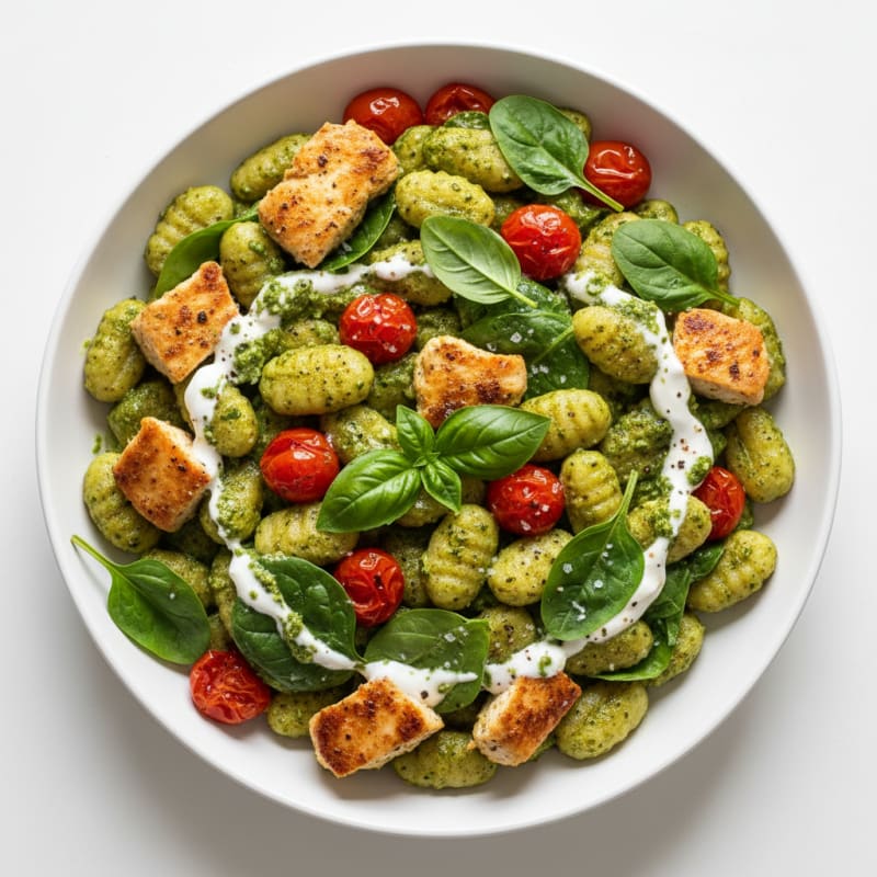 Creamy Pesto Gnocchi with Roasted Tomatoes
