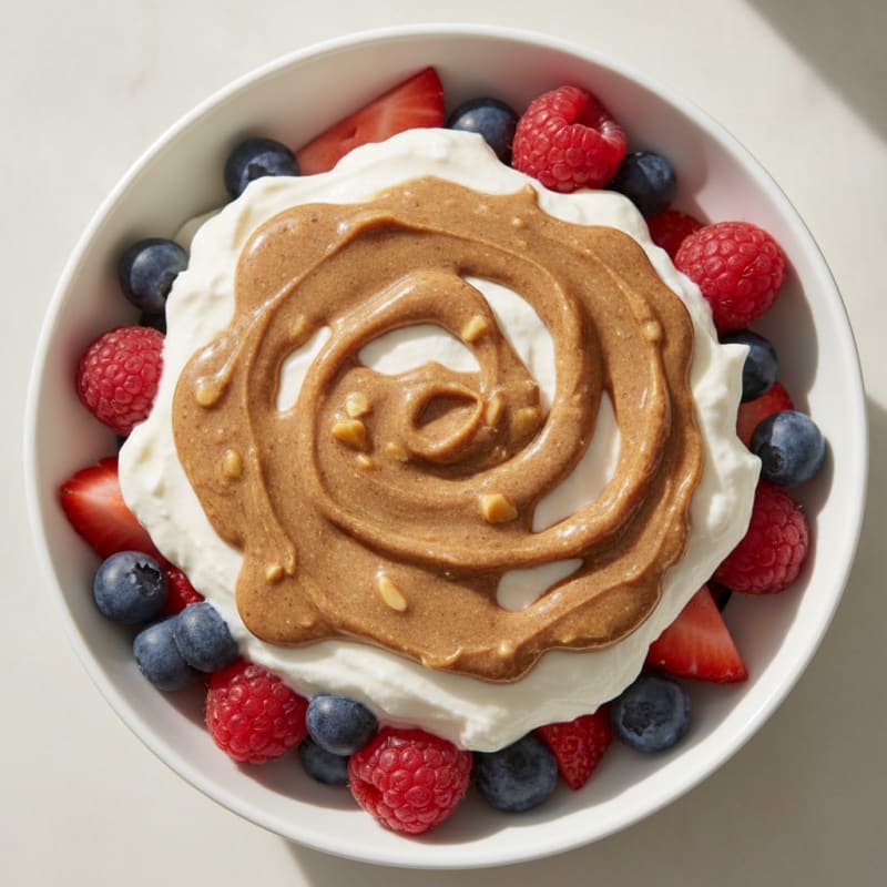 Greek Yogurt Protein Parfait with Mixed Berries and Almond Butter