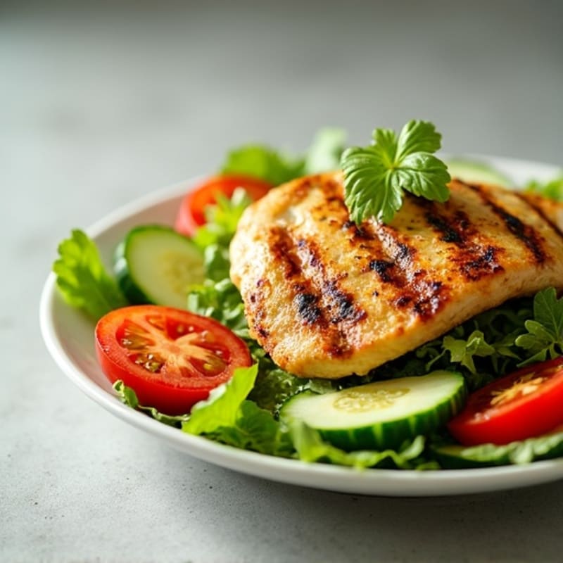 Grilled Chicken and Fresh Vegetable Salad with Tangy Lemon Herb Dressing