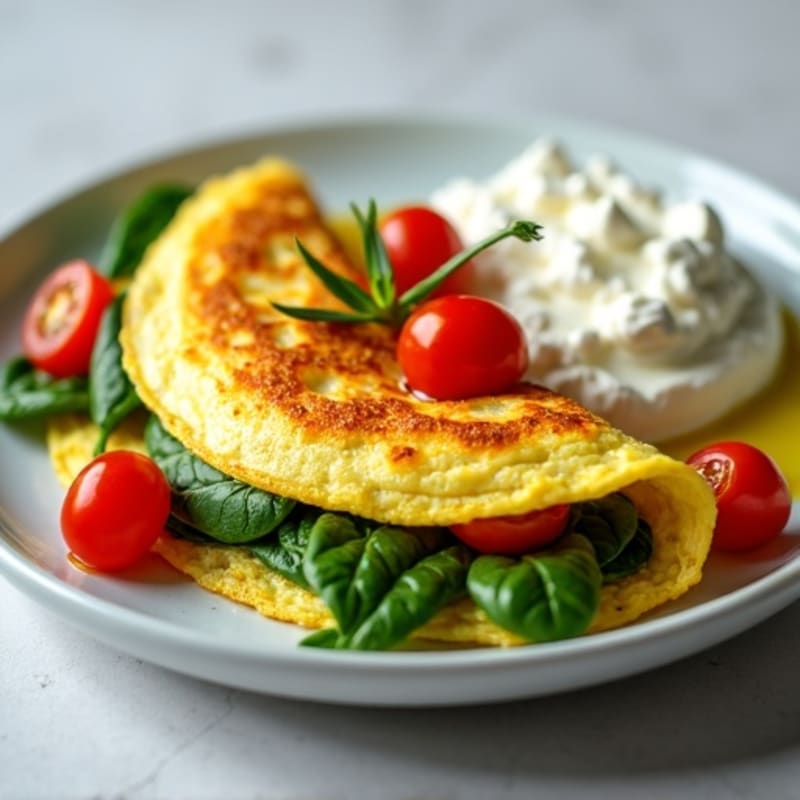 Egg White Spinach Omelette with Cottage Cheese and Cherry Tomatoes