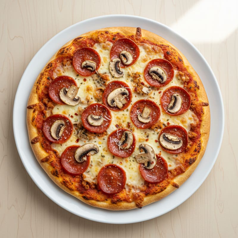 Crispy Pepperoni and Mushroom Pizza