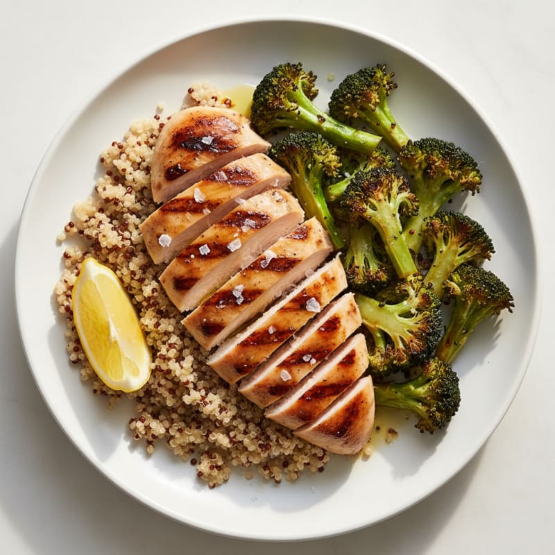 Grilled Chicken Breast with Quinoa and Roasted Broccoli
