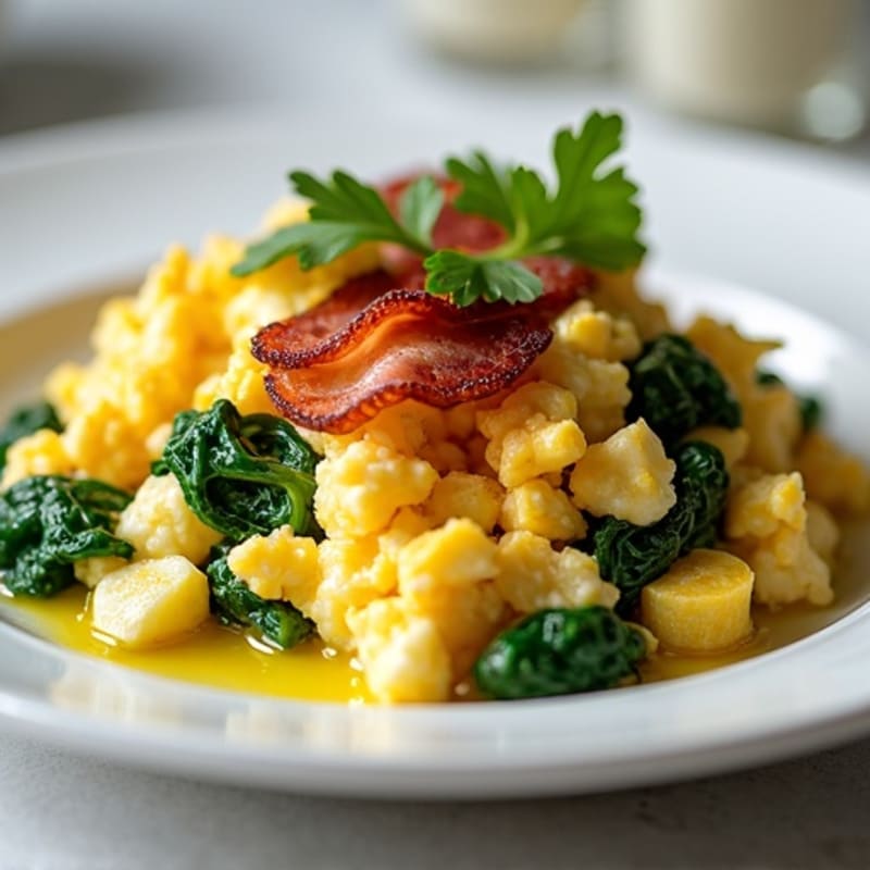 Cottage Cheese Scramble with Spinach and Turkey Bacon