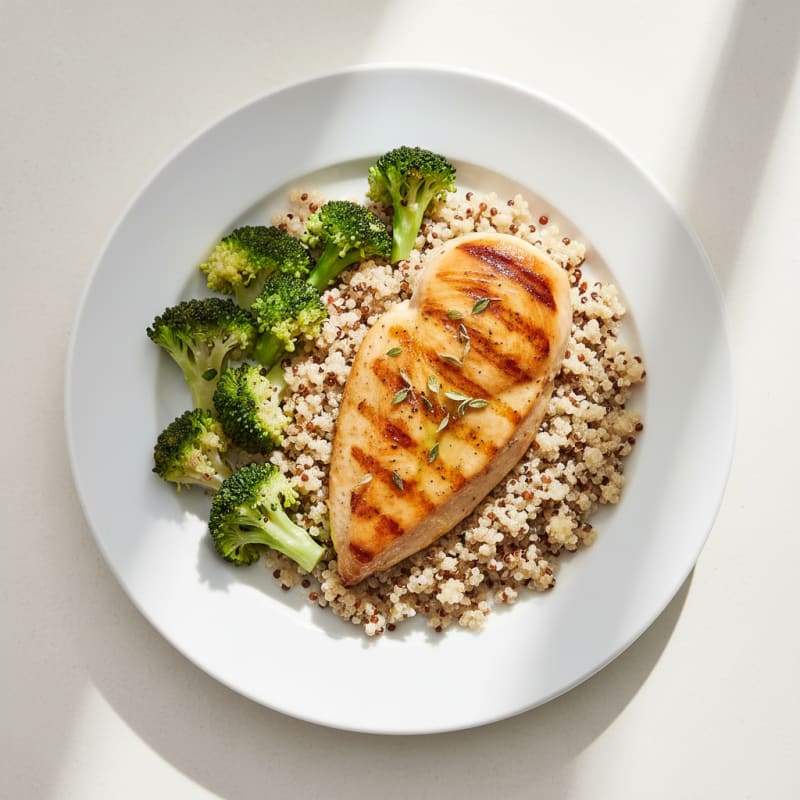 Grilled Chicken Breast with Quinoa and Steamed Broccoli