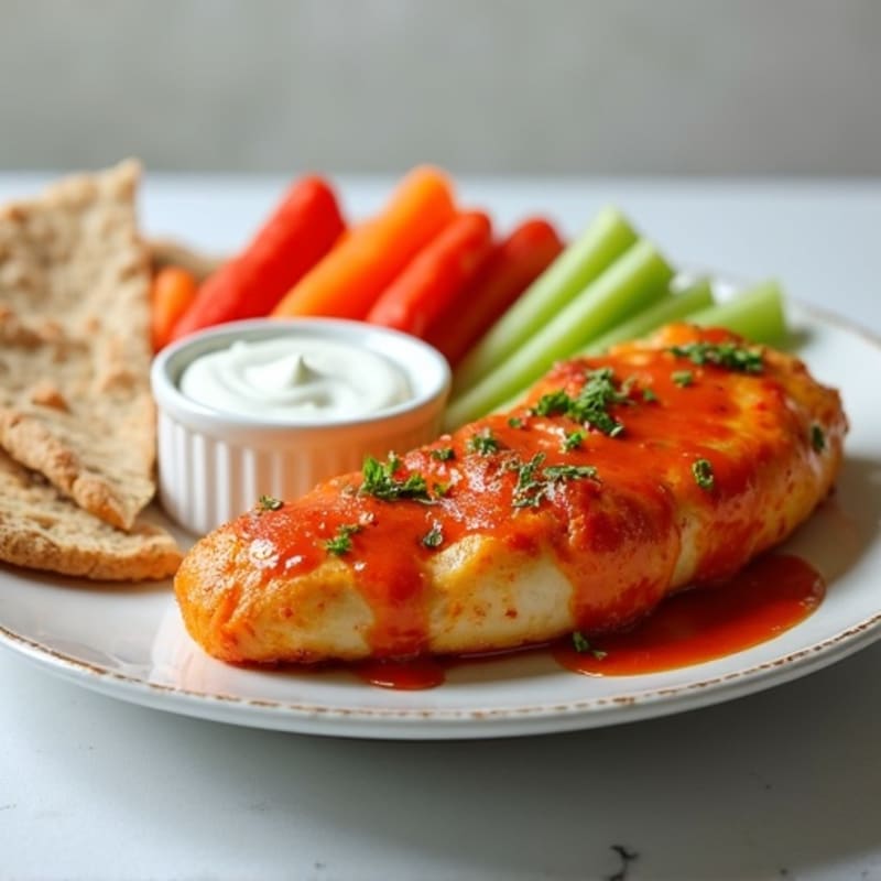 Creamy Baked Buffalo Chicken with Fresh Veggie Sticks