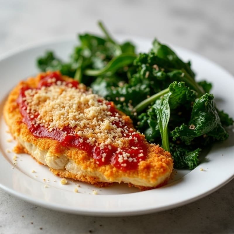Healthy Crispy Chicken Parmesan with Roasted Greens