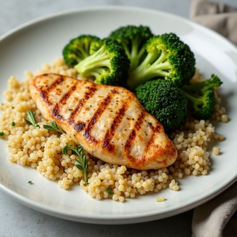 Grilled Chicken Breast with Quinoa and Roasted Broccoli