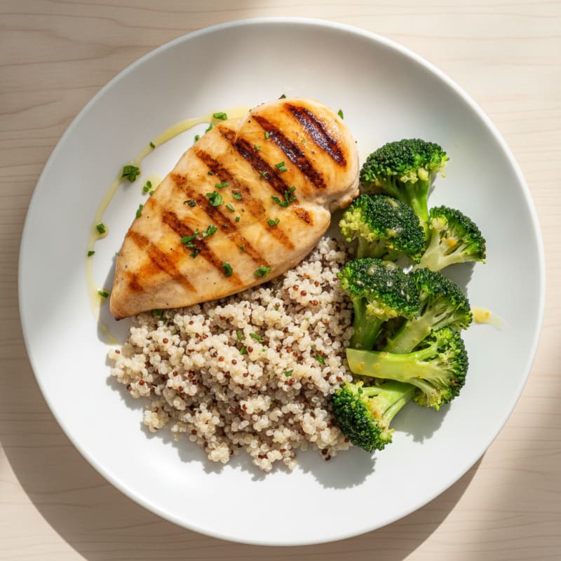 Grilled Chicken Breast with Quinoa and Steamed Broccoli