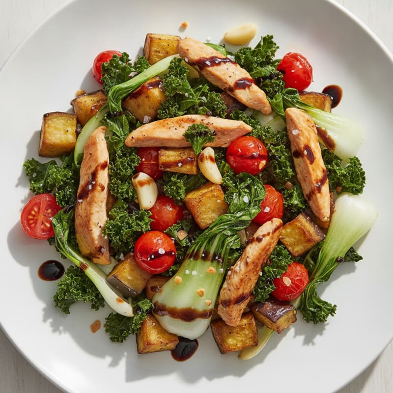 Roasted Eggplant and Kale Medley