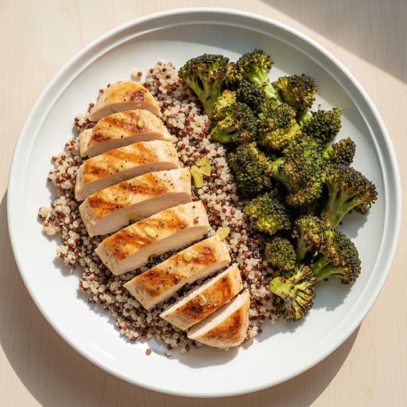 Grilled Chicken Breast with Quinoa and Roasted Broccoli