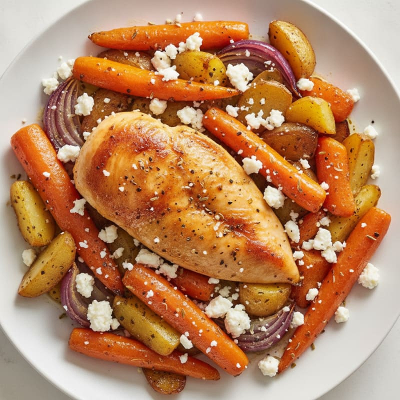 Roasted Root Vegetables and Chicken with Feta