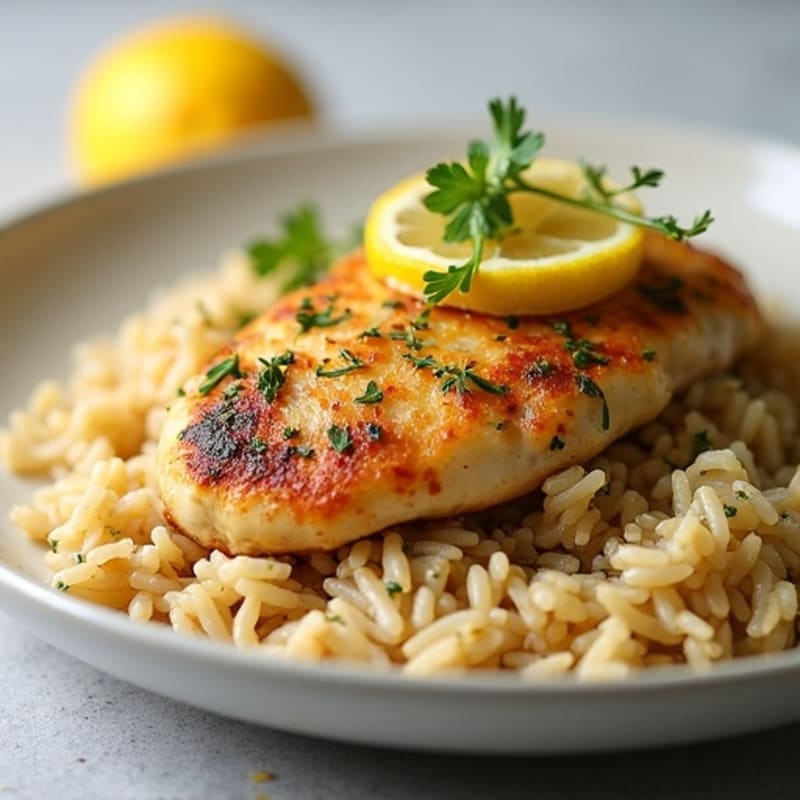 Lemon Herb Roasted Chicken with Fluffy Rice Pilaf