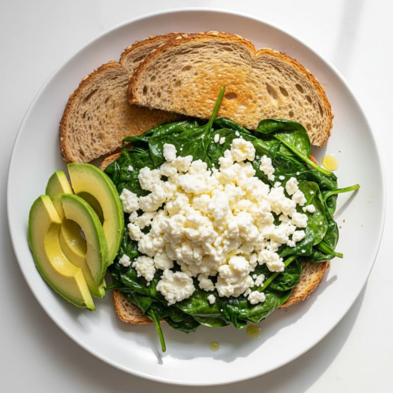 Cottage Cheese Egg White Scramble with Sautéed Spinach
