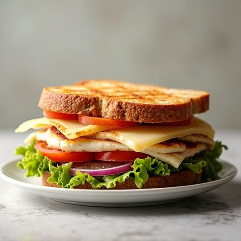 Triple-Layered Grilled Turkey and Fresh Veggie Sandwich with Melty Provolone