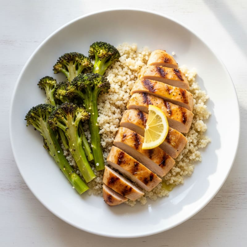 Grilled Chicken Breast with Quinoa and Roasted Broccoli