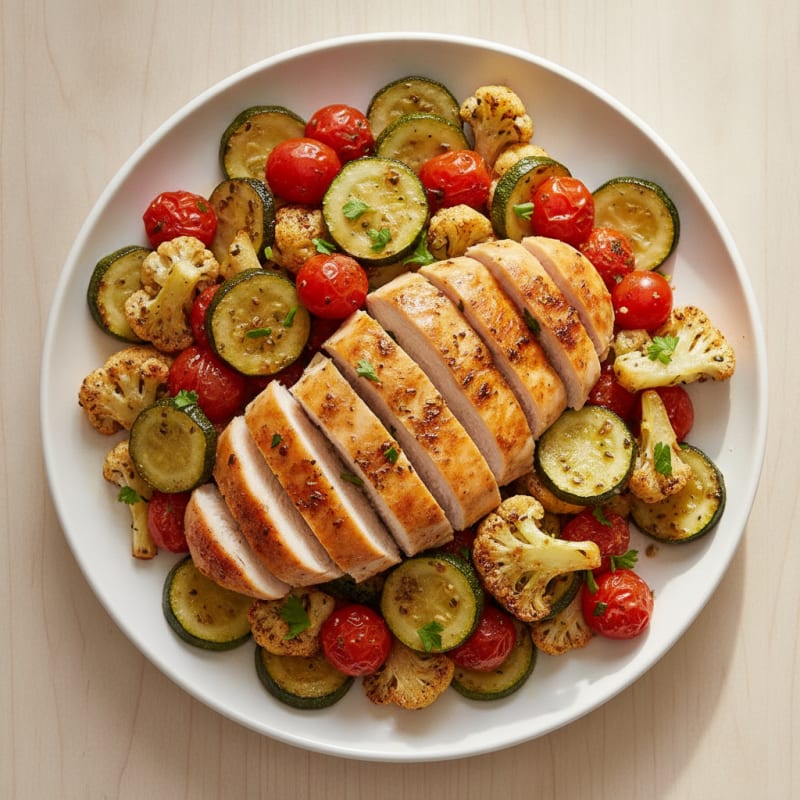 Roasted Zucchini, Tomato, and Cauliflower Medley
