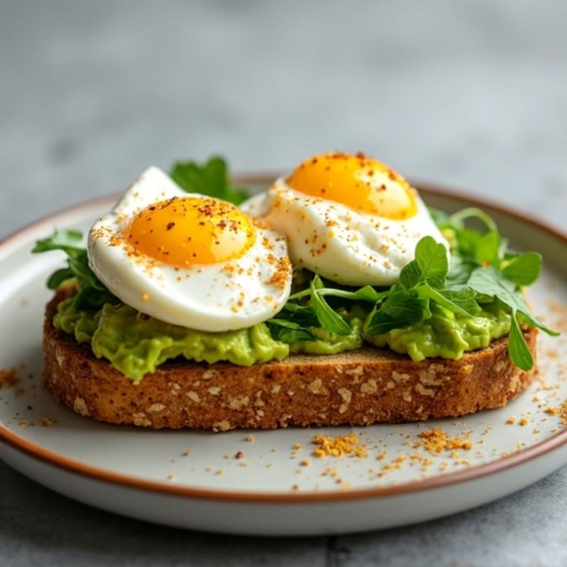 Crispy Whole Grain Avocado Toast with Poached Egg and Fresh Greens