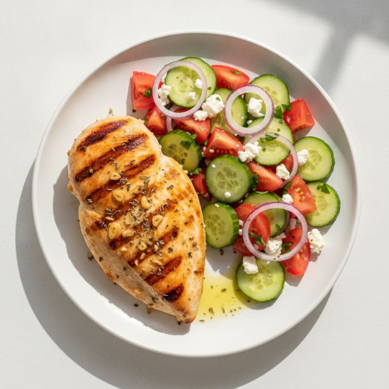 Grilled Chicken Breast with Cucumber Tomato Salad
