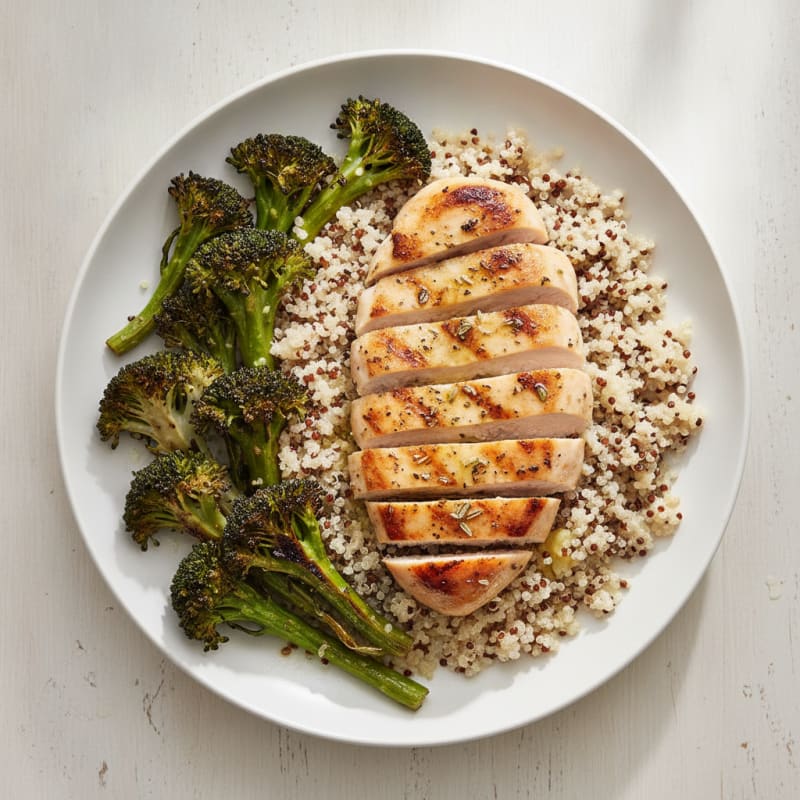 Grilled Chicken Breast with Quinoa and Roasted Broccoli