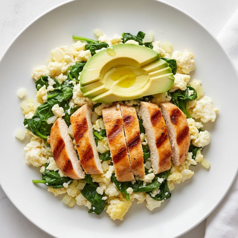 Spinach Egg White Scramble with Grilled Chicken