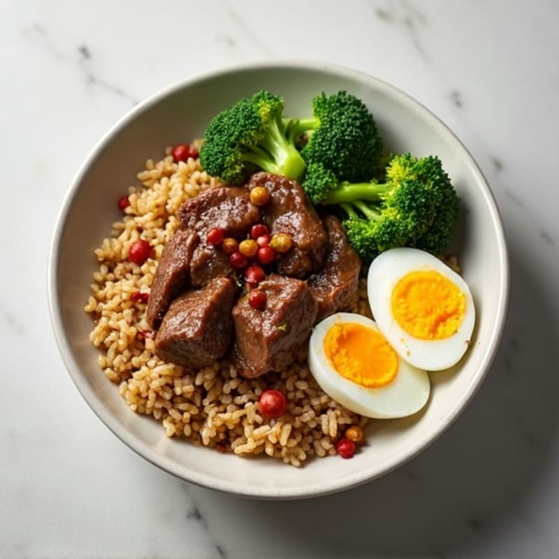 Tender Garlic Beef and Crispy Broccoli Rice Bowl
