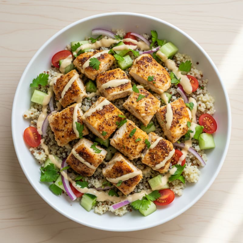 Crispy Lemon-Herb Chicken Shawarma Bowls