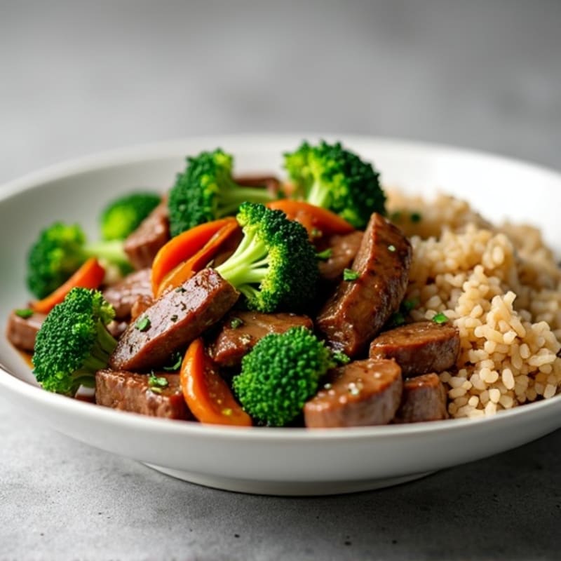 Ginger-Garlic Beef and Broccoli with Brown Rice