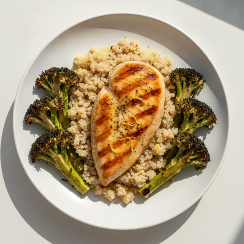 Grilled Chicken Breast with Quinoa and Roasted Broccoli