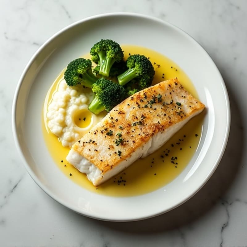 Pan-Seared White Fish with Roasted Broccoli and Cauliflower Mash
