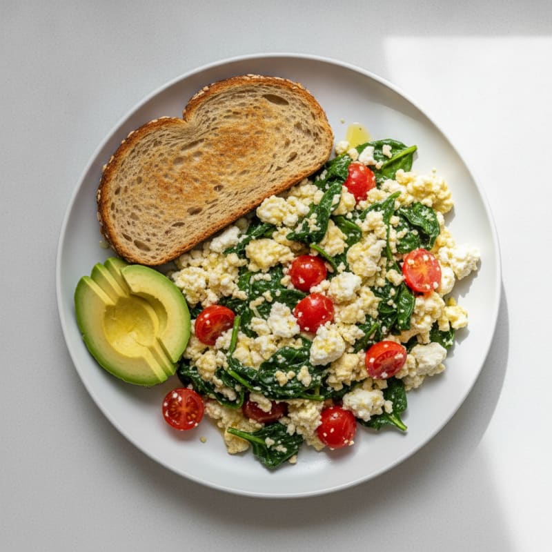 Egg White and Cottage Cheese Scramble with Spinach and Tomatoes