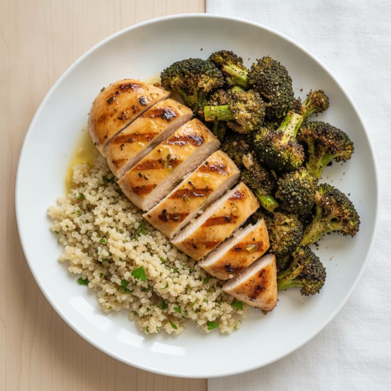 Grilled Chicken Breast with Quinoa and Roasted Broccoli