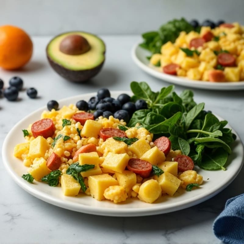 Egg White and Turkey Sausage Scramble with Spinach and Berries