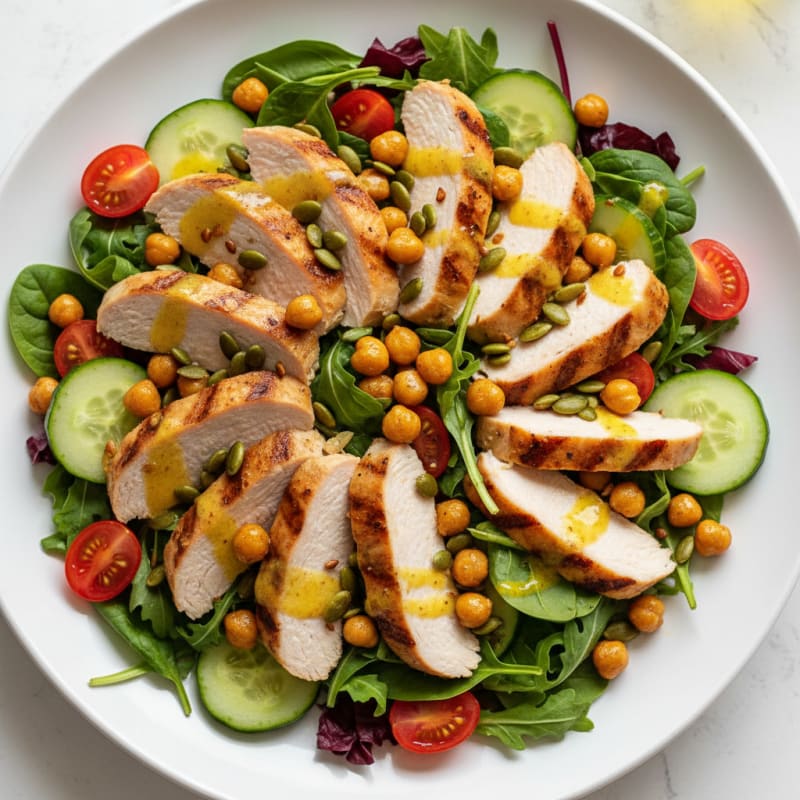 Grilled Turkey Breast Salad with Roasted Chickpeas