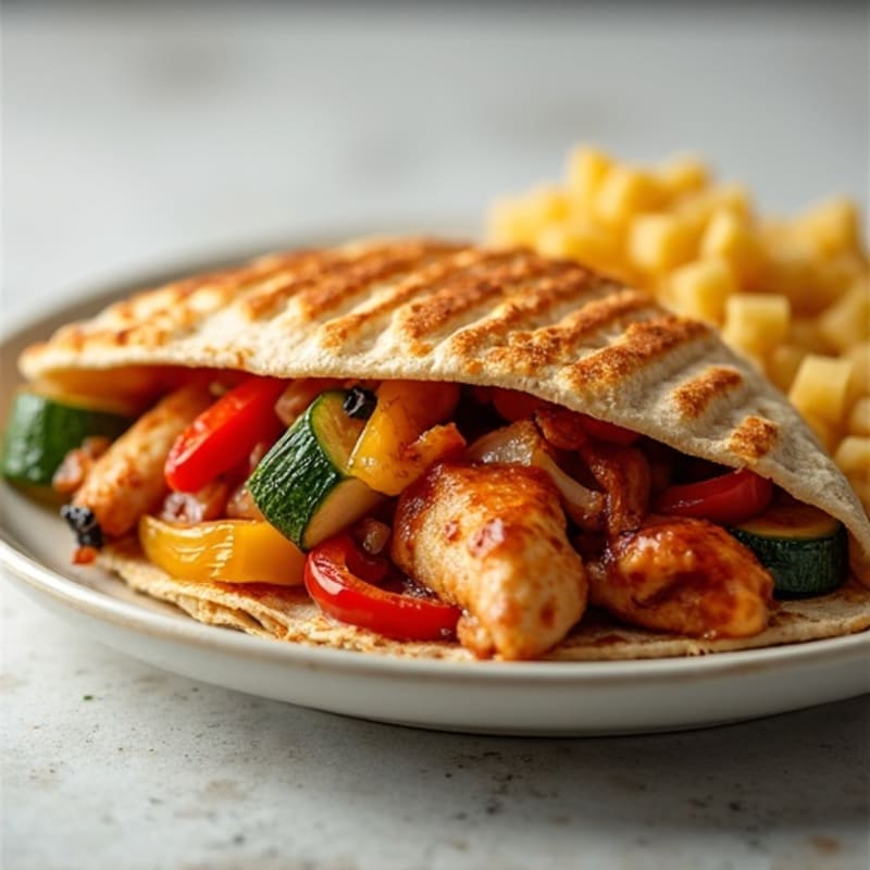 Crispy Whole Wheat BBQ Chicken and Roasted Veggie Quesadilla